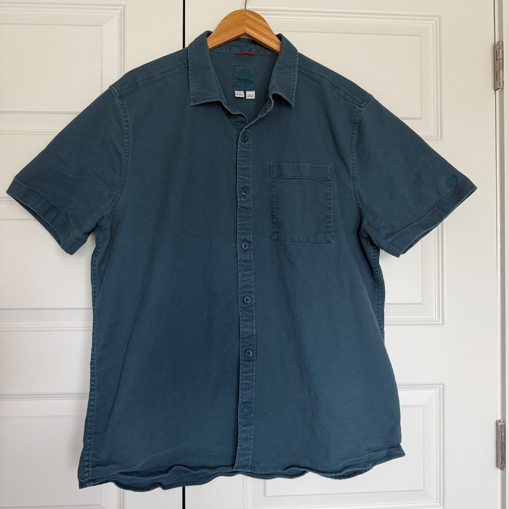 Topo Designs Mens XXL Blue Organic Cotton Stretch Short Sleeve Shirt 2XL
